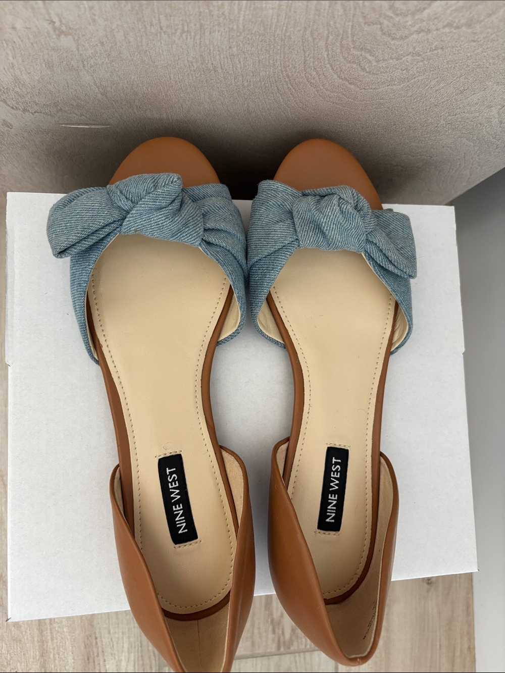 Nine West Tan Flats with Denim Bow Accent - Picture 5 of 6